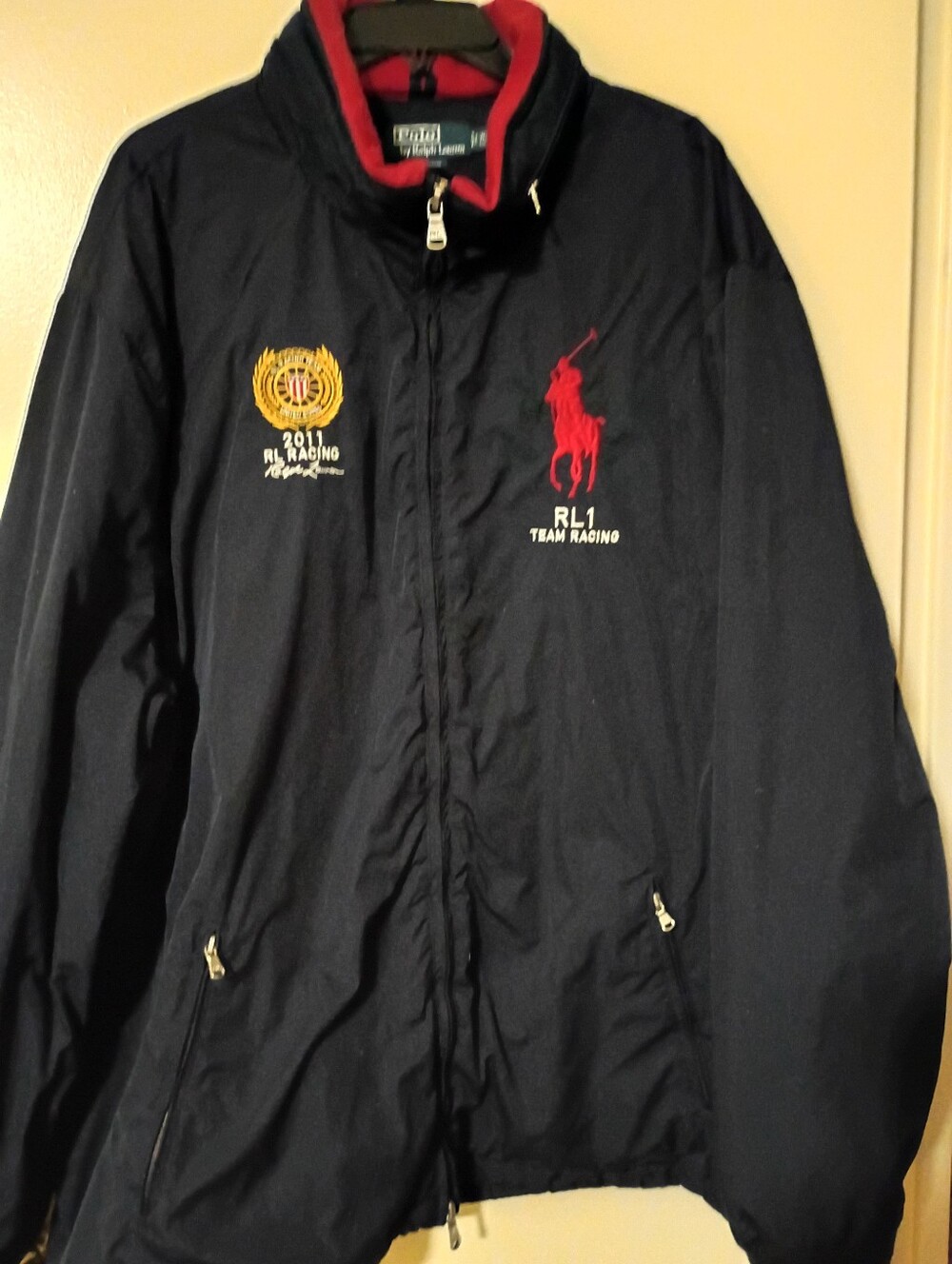 Ralph Lauren Navy Windbreaker with Red Polo Logo
